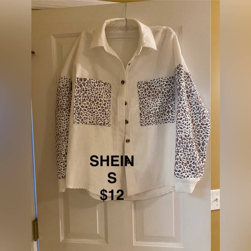 SHEIN Cream Shirt with Leopard Print Pockets